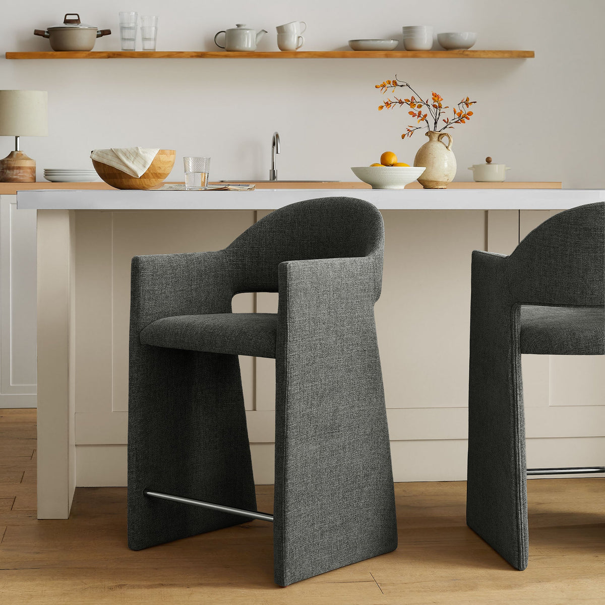 Talia Charcoal 37 Inch Upholstered Fabric Counter Stool