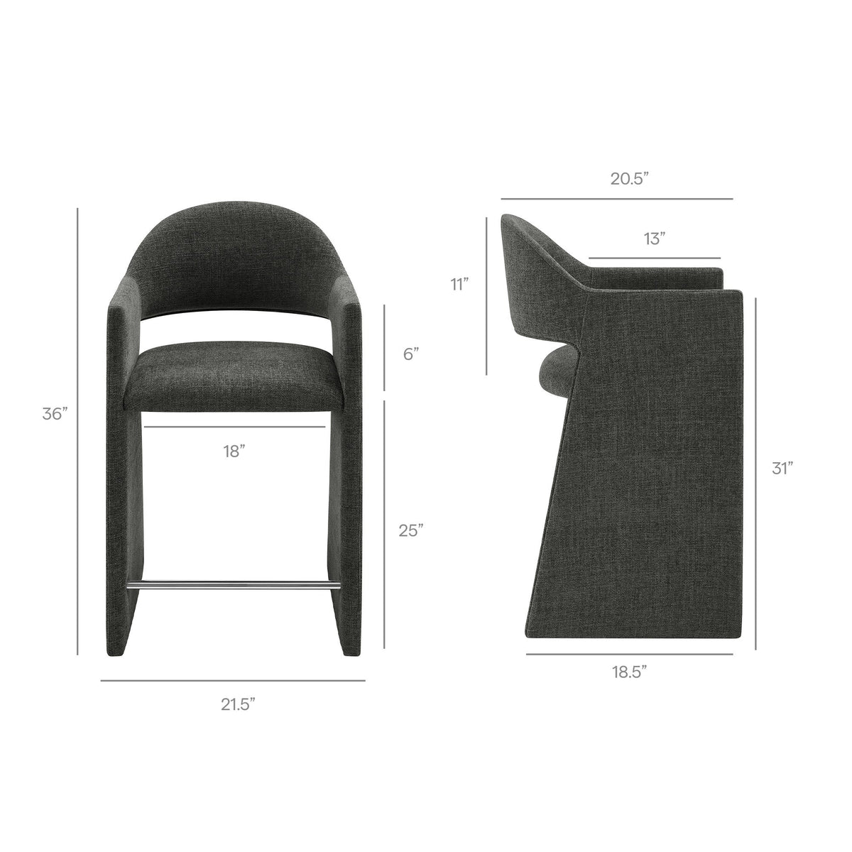 Talia Charcoal 37 Inch Upholstered Fabric Counter Stool
