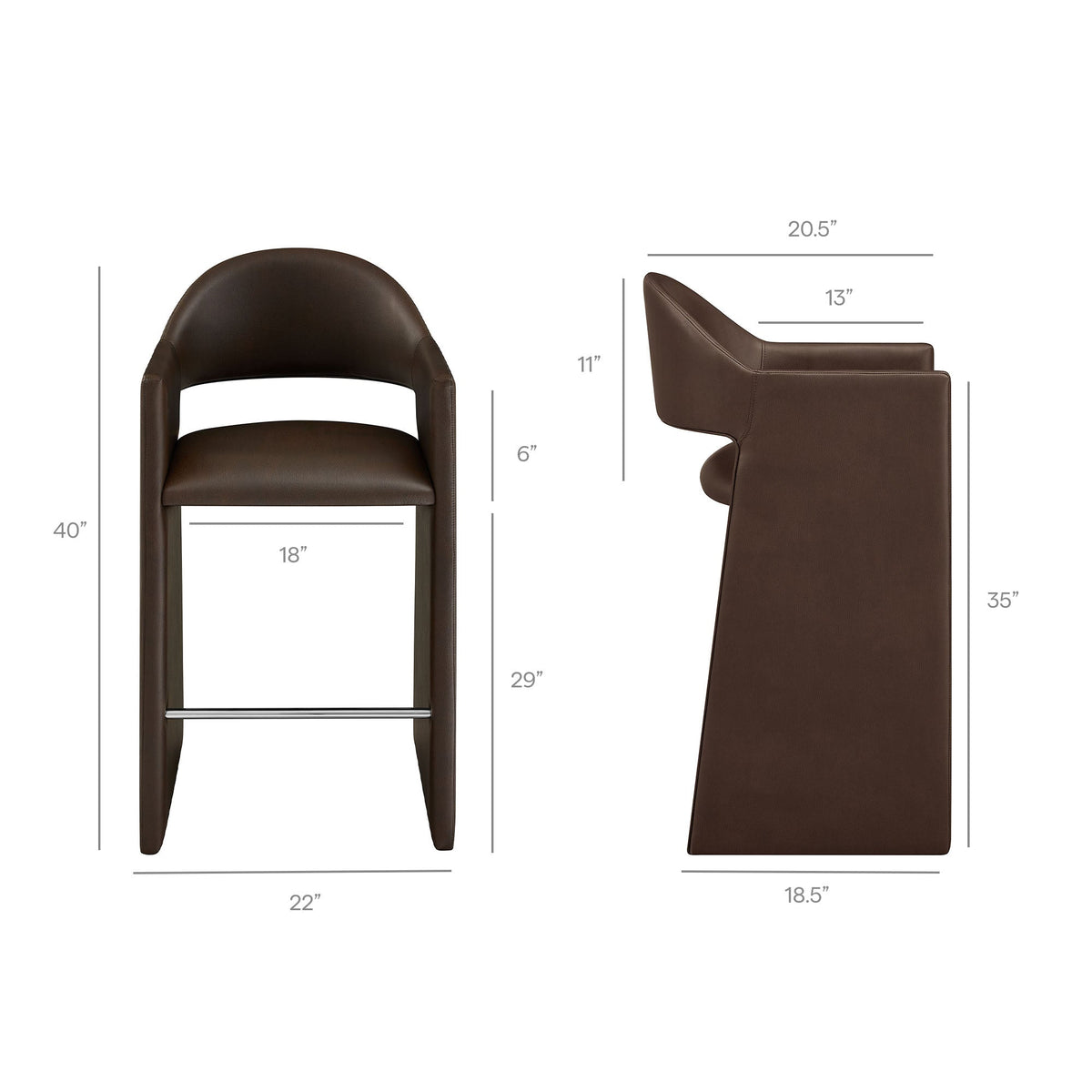 Talia Espresso 41 Inch Vegan Leather Bar Stool