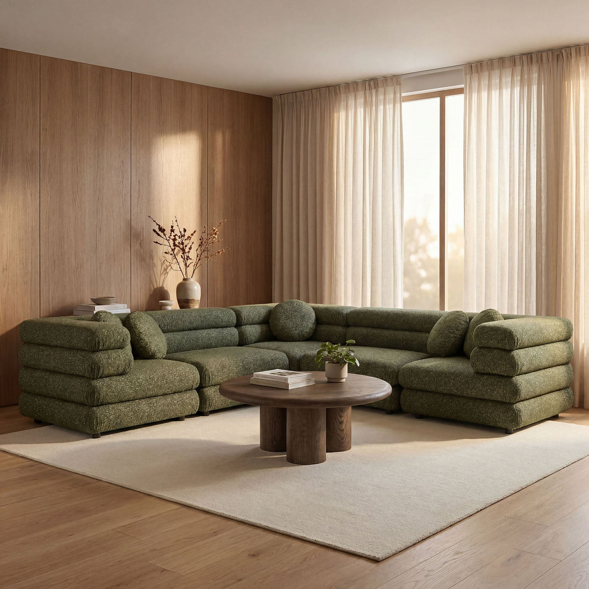 Jubilee Olive 5-Piece Upholstered Modular L-Shaped Sofa Set