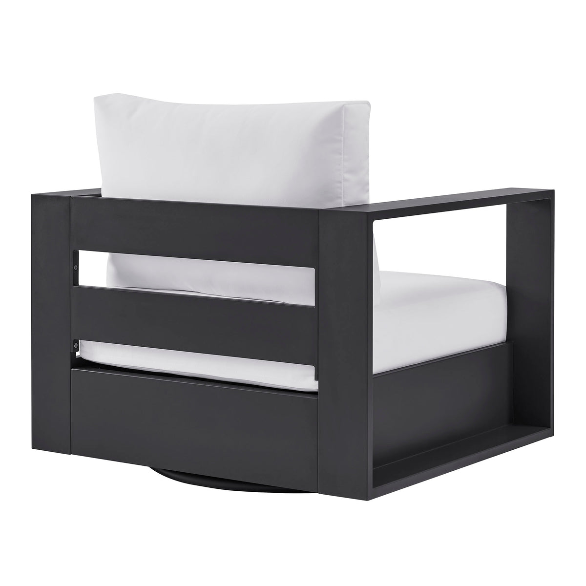 Tahoe Gray/White Outdoor Patio Powder-Coated Aluminum Swivel Armchair