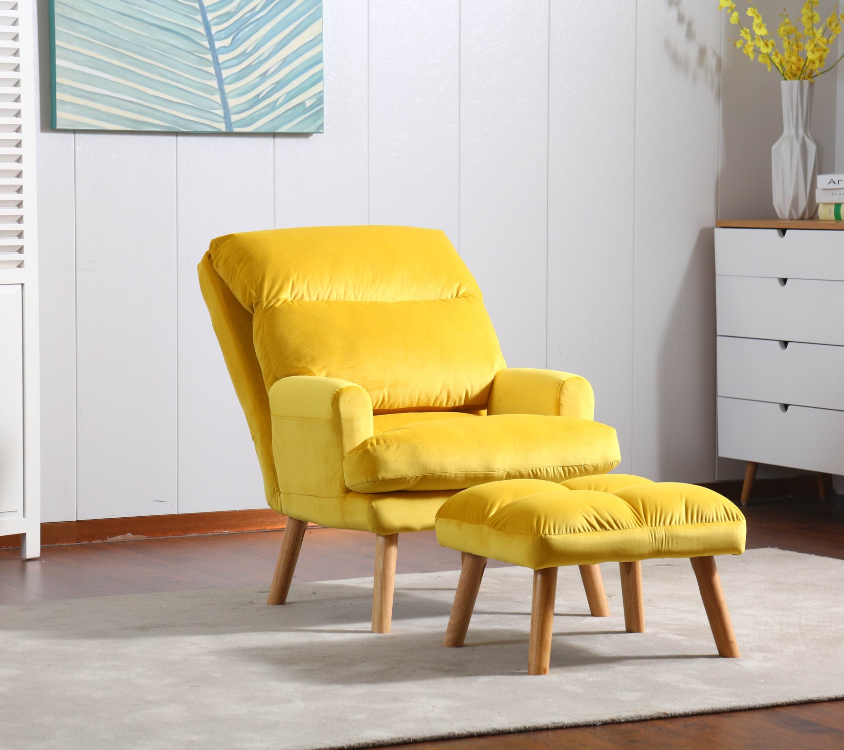EOS Yellow Accent Chair with Ottoman - Ornate Home