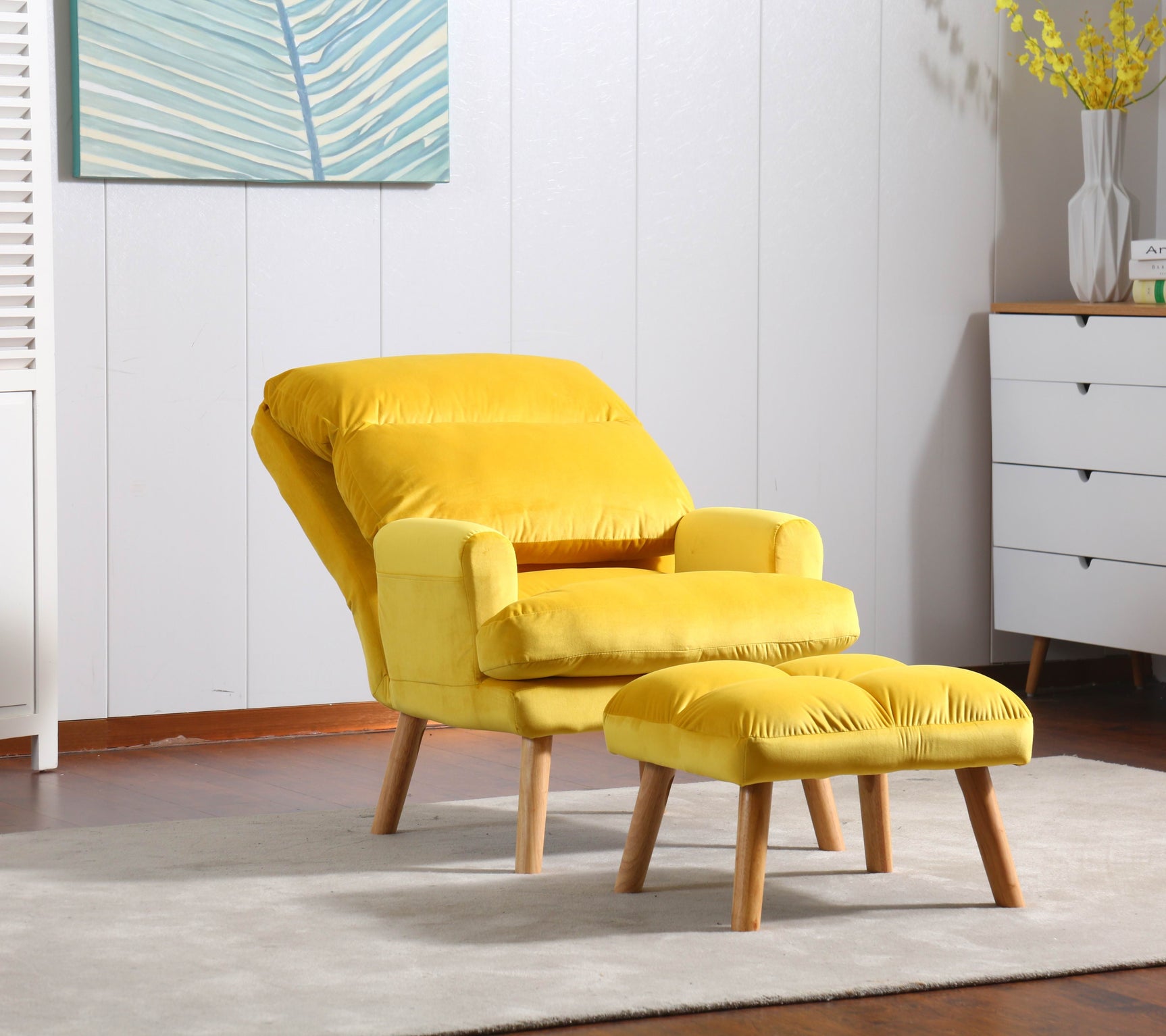 EOS Yellow Accent Chair with Ottoman - Ornate Home