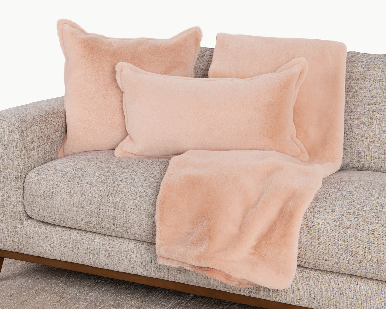 EQ Taiga Peach Faux Fur Multiple Sizes Throw Pillow (Set of 2) - Ornate Home