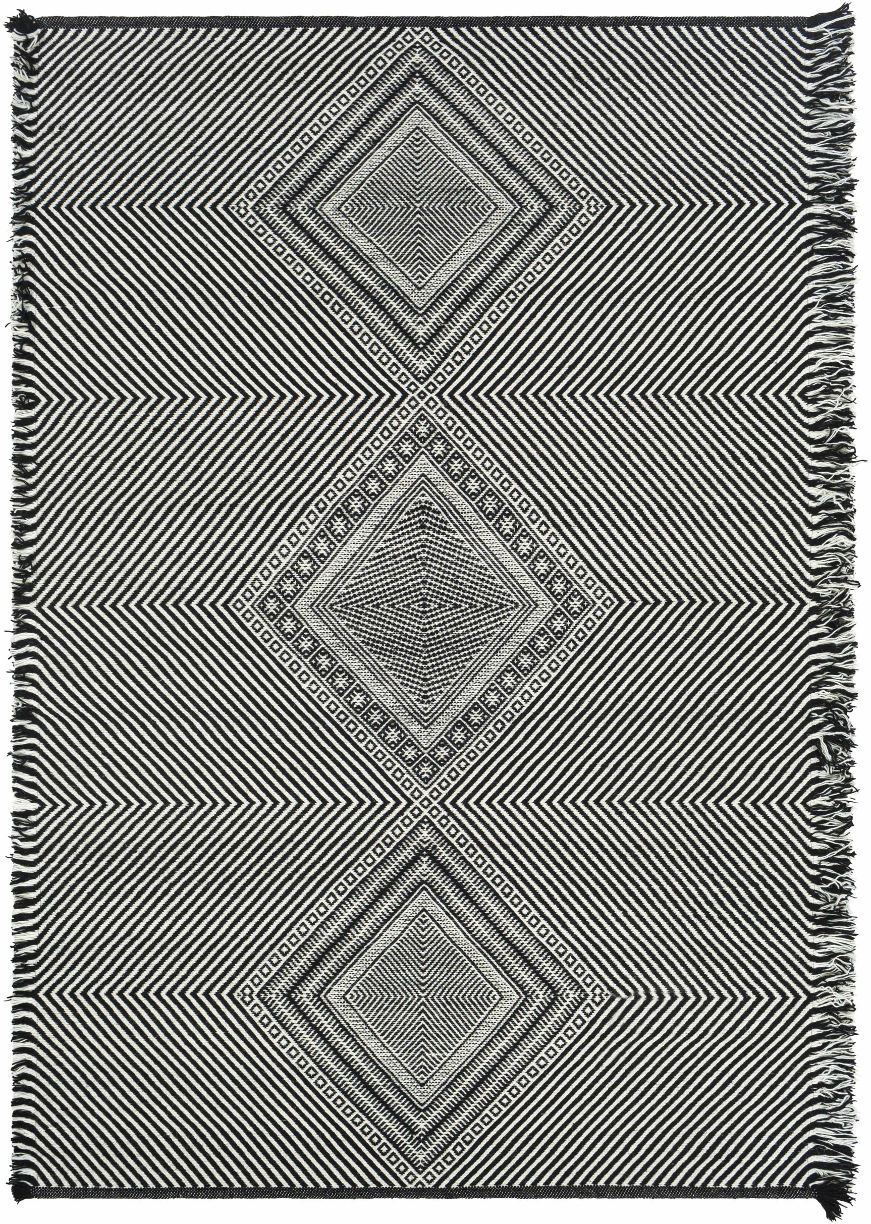 Eaglesham Black&White Flatweave Tassel Wool Rug - Clearance - Ornate Home