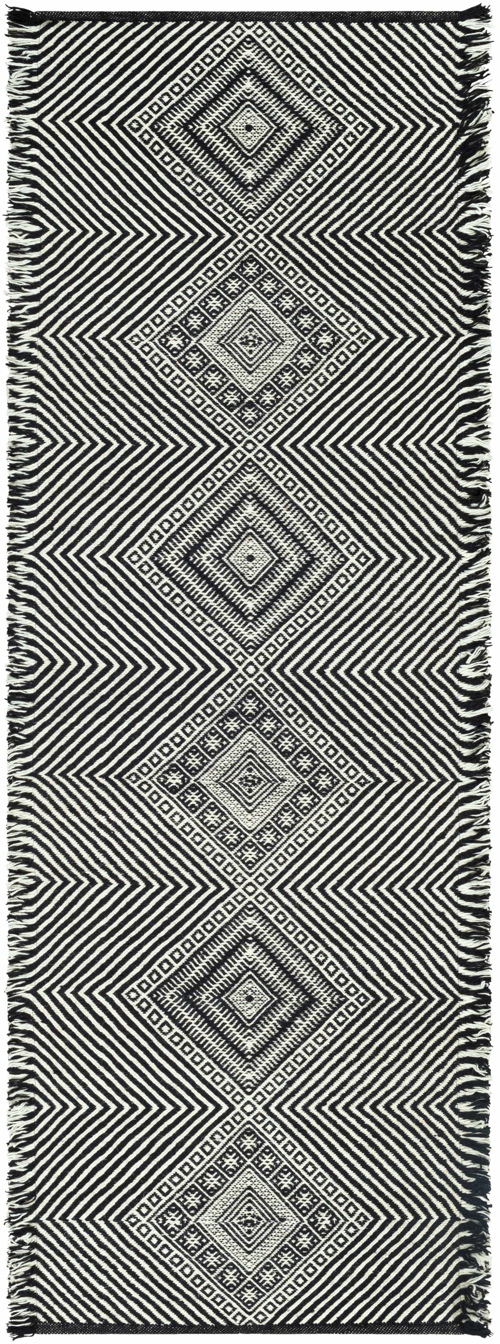 Eaglesham Black&White Flatweave Tassel Wool Rug - Clearance - Ornate Home