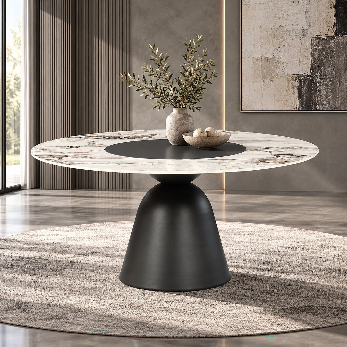 Eamon Black Round Dining Table W/Ceramic Top