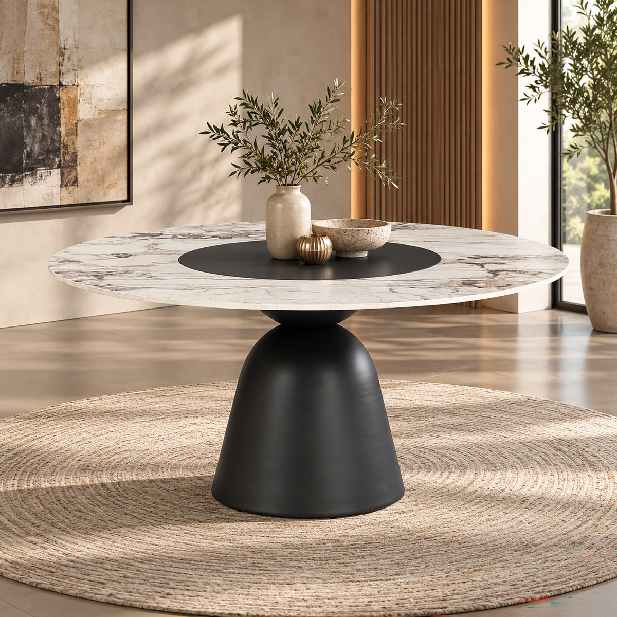 Eamon Black Round Dining Table W/Ceramic Top