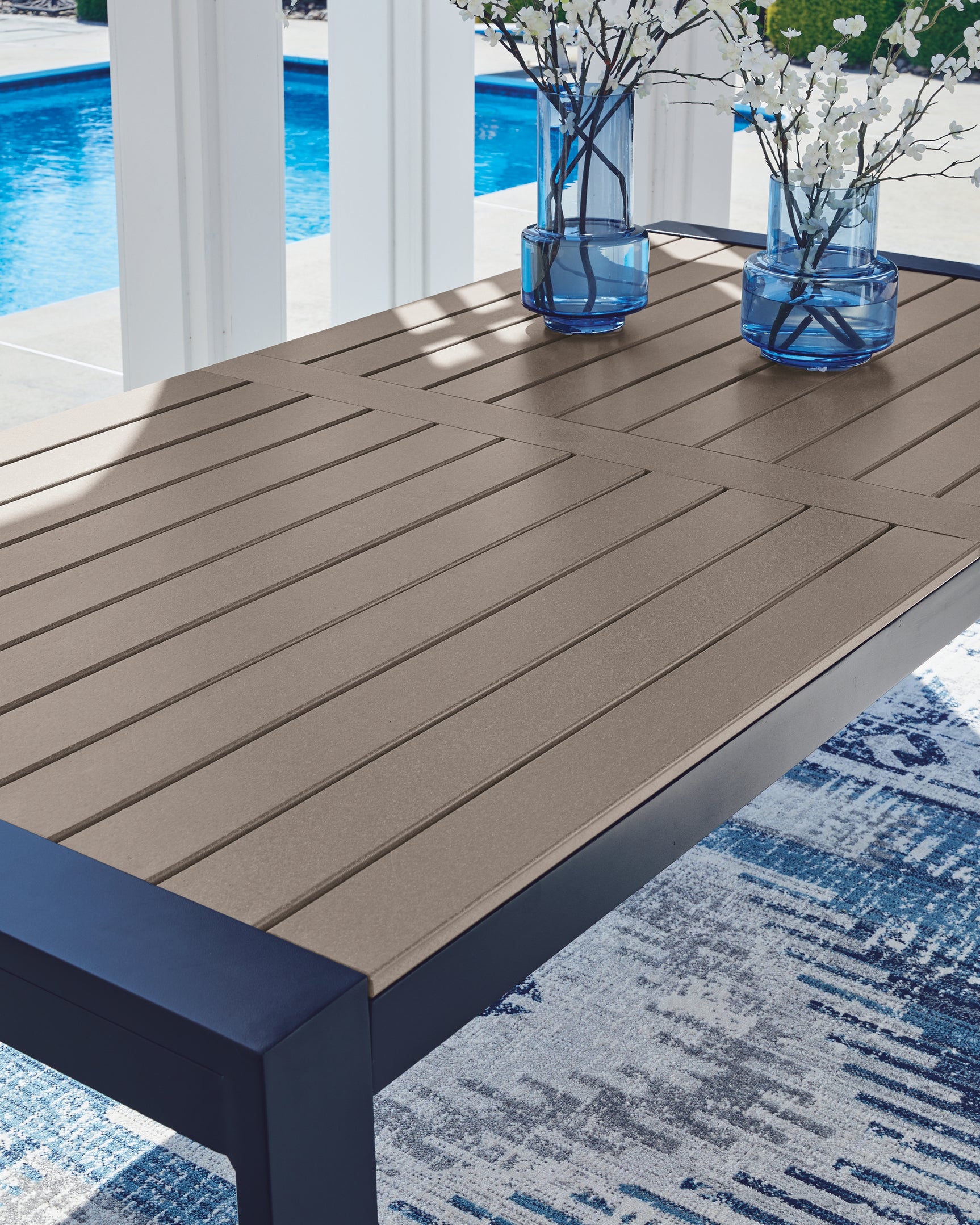 East Beach Navy Blue/Driftwood RECT Dining Table w/UMB OPT - Ornate Home