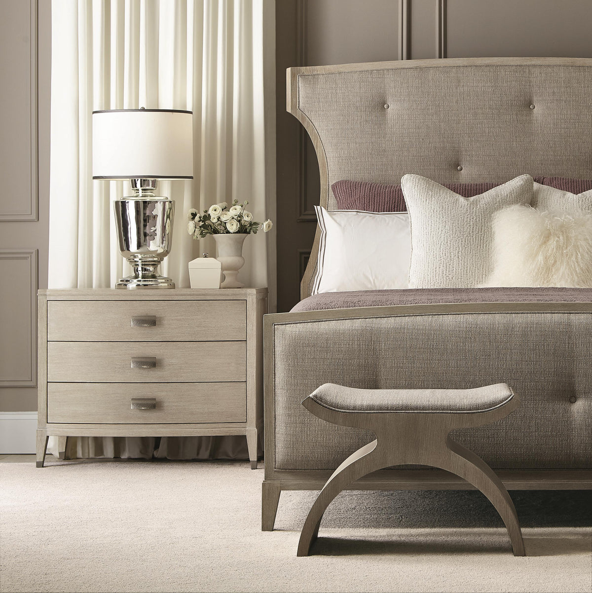 East Hampton Cerused Linen King Panel Bed - Ornate Home
