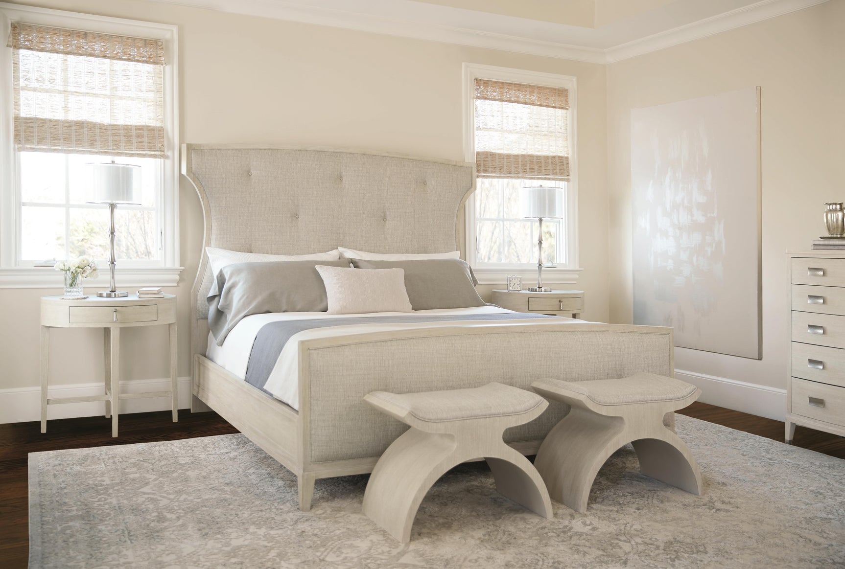 East Hampton Cerused Linen King Panel Bed - Ornate Home