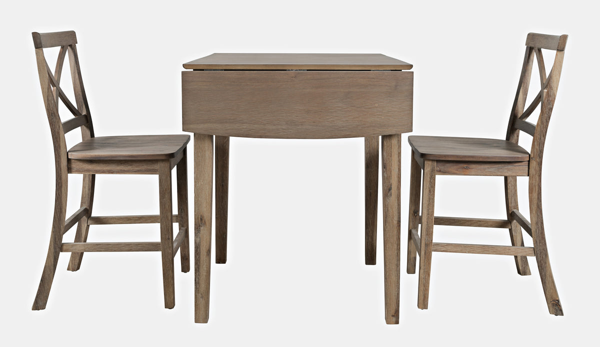 Eastern Tides Bisque Dropleaf Counter Dining Table w/ 2 X-Back Stools - Ornate Home