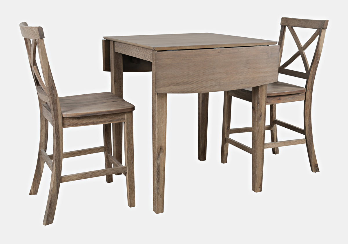 Eastern Tides Bisque Dropleaf Counter Dining Table w/ 2 X-Back Stools - Ornate Home