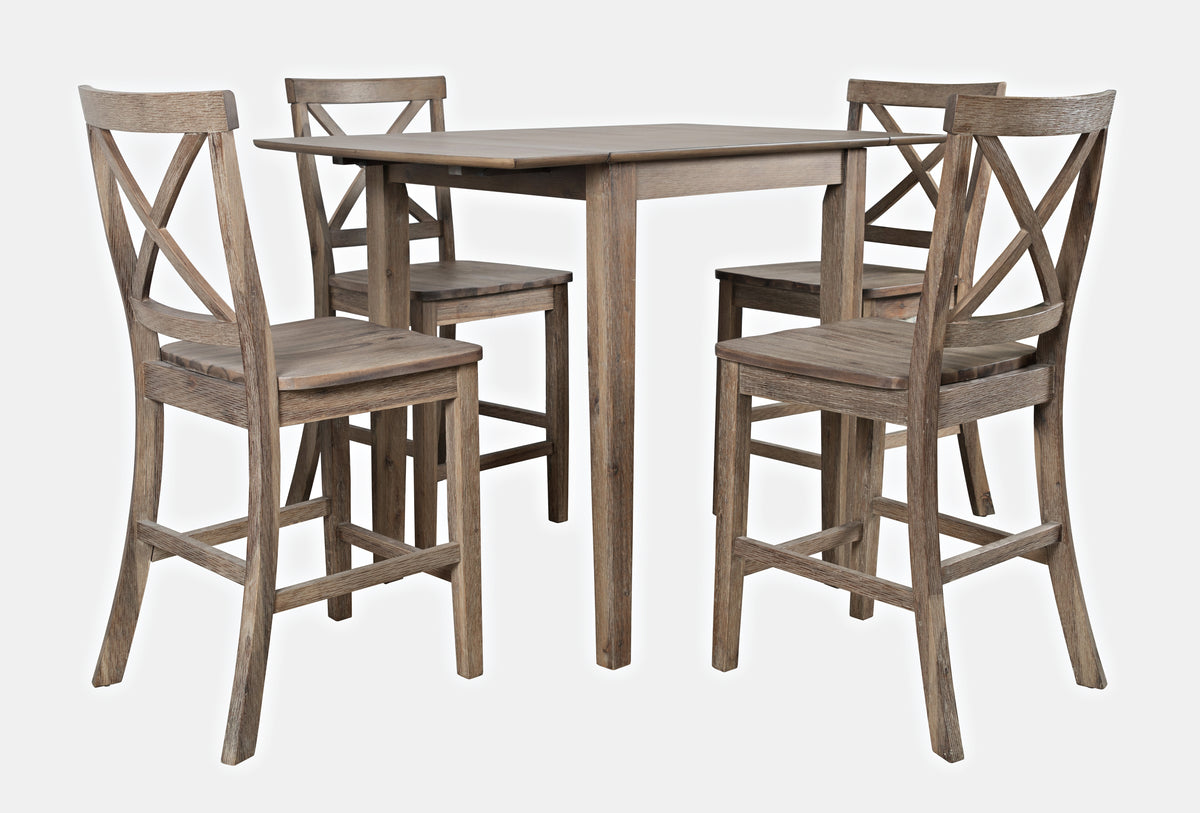 Eastern Tides Bisque Dropleaf Counter Dining Table w/ 4 X-Back Stools - Ornate Home