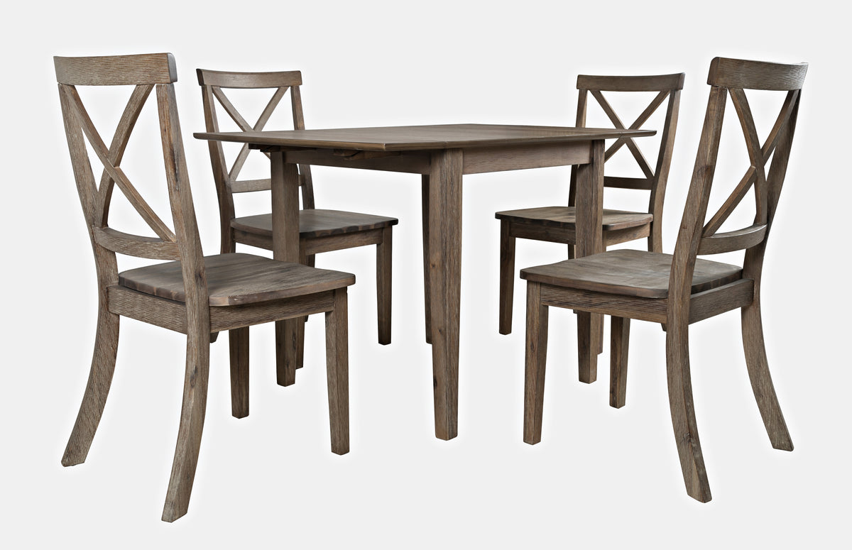 Eastern Tides Bisque Dropleaf Dining Table w/ 4 X-Back Chairs - Ornate Home