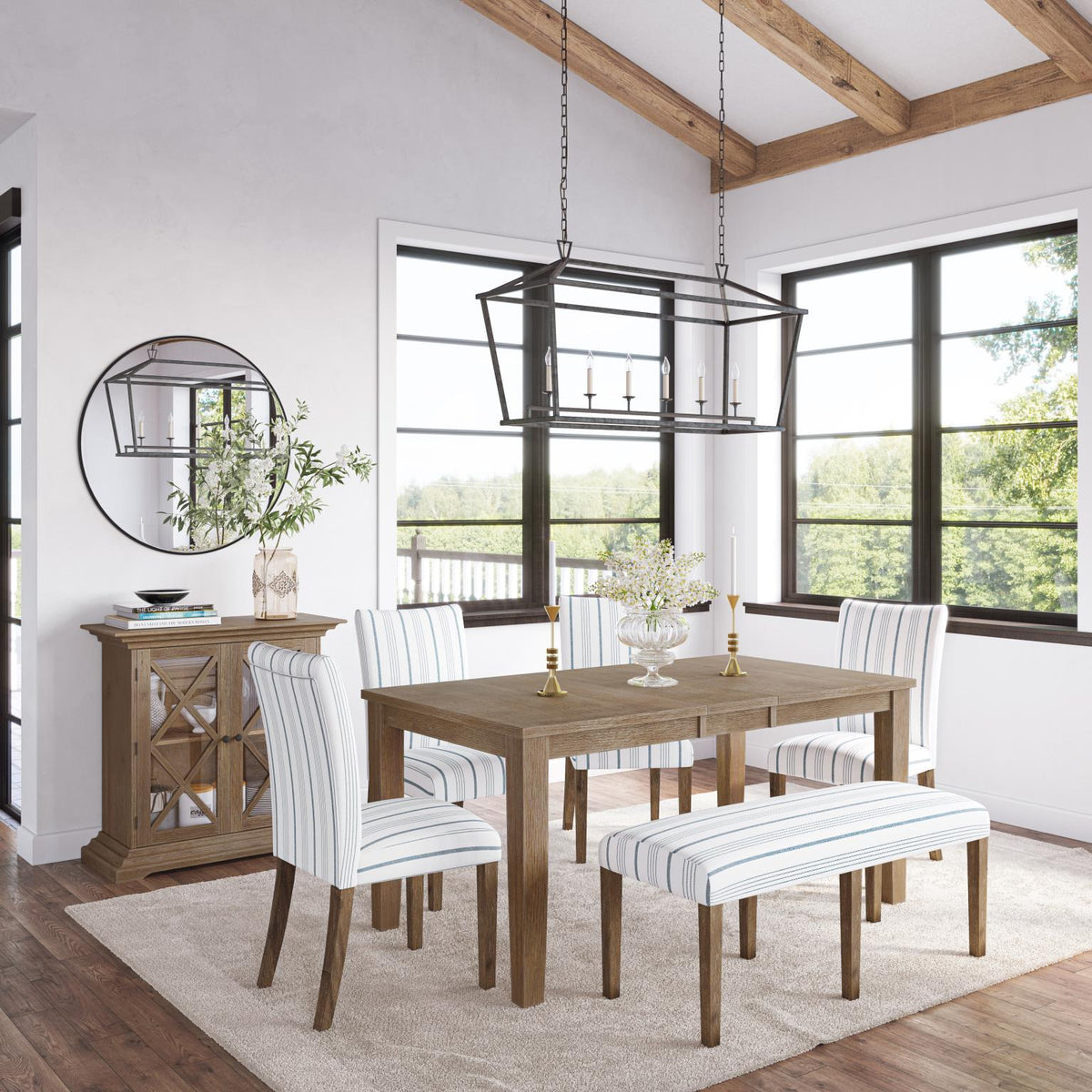 Eastern Tides Bisque Ext Dining Table w/ 4 Uph Chairs, Bench - Ornate Home