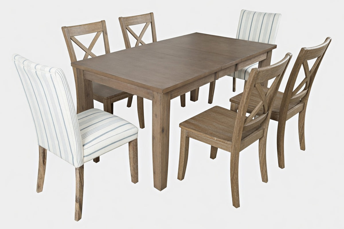 Eastern Tides Bisque Ext Dining Table w/ 4 X-Back Chairs, 2 Uph Chairs - Ornate Home