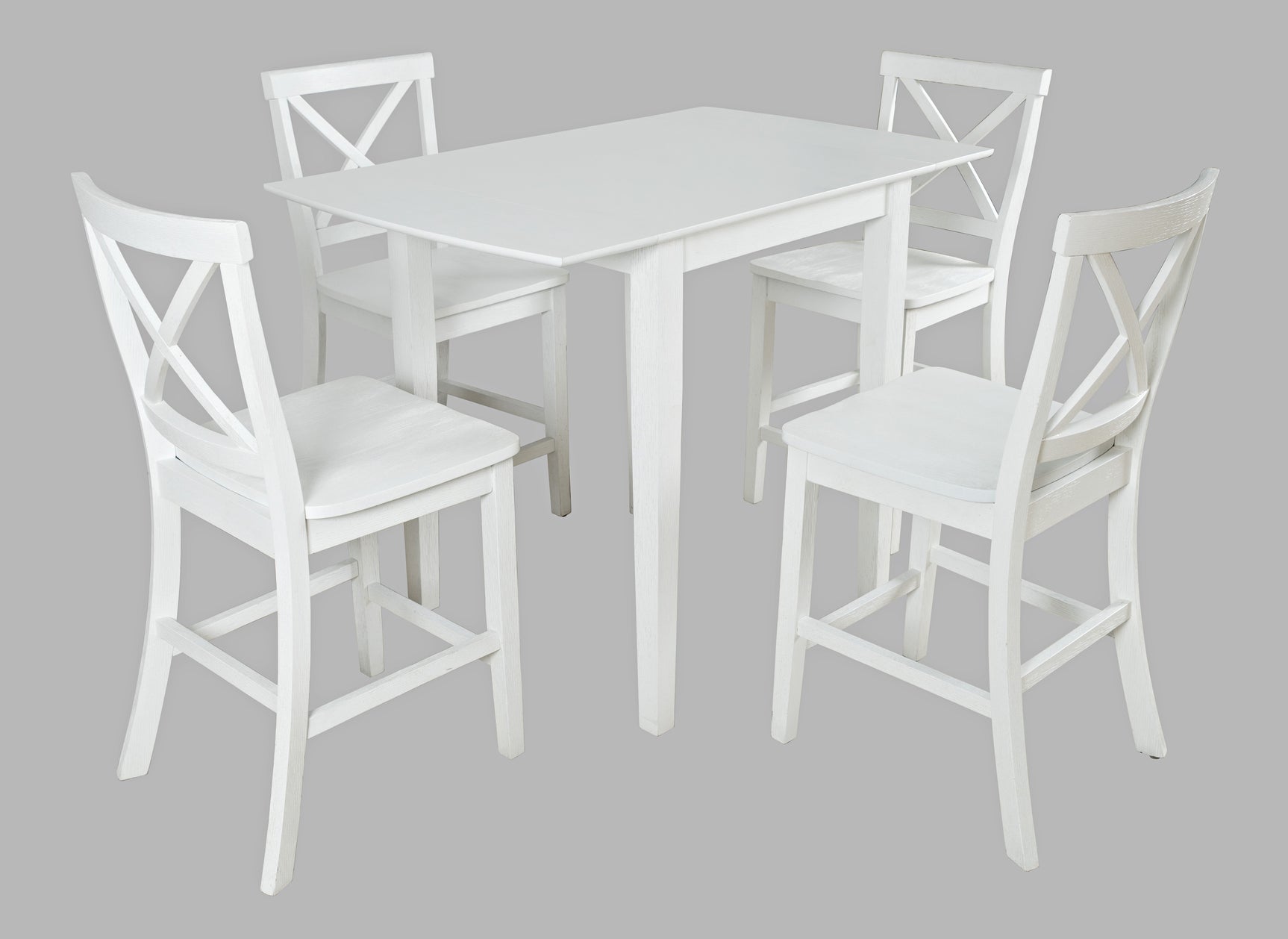 Eastern Tides Blanc Dropleaf Counter Dining Table w/ 4 X-Back Stools - Ornate Home