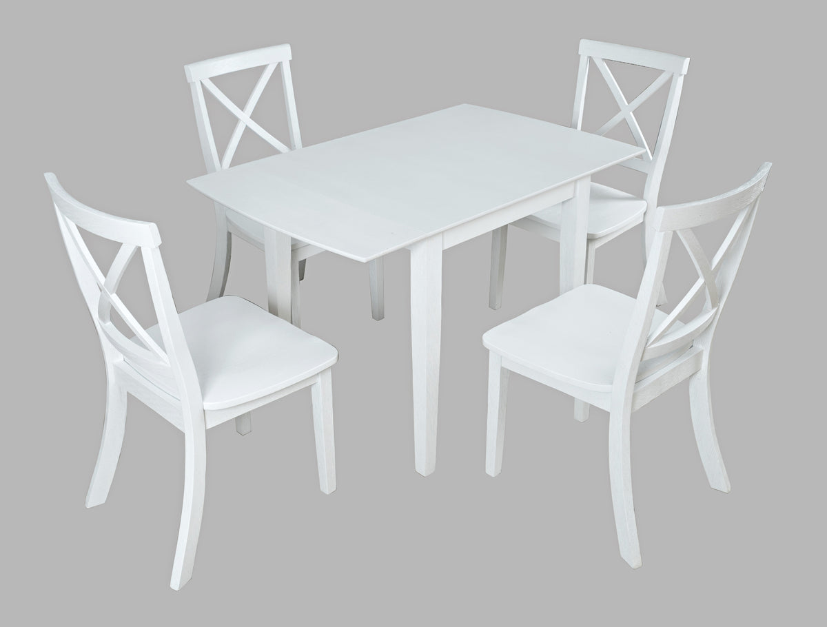 Eastern Tides Blanc Dropleaf Dining Table w/ 4 X-Back Chairs - Ornate Home