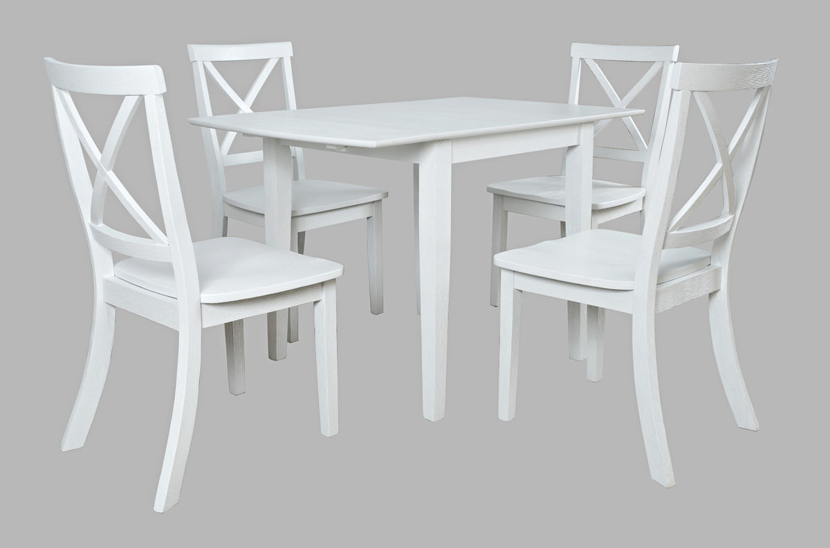Eastern Tides Blanc Dropleaf Dining Table w/ 4 X-Back Chairs - Ornate Home