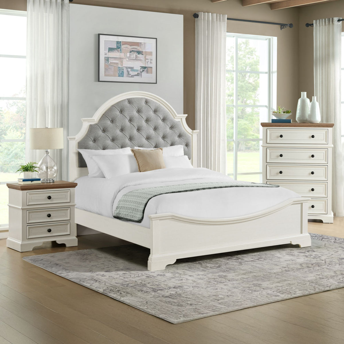 Eastwood Off-White/Brown 3-Piece Youth Queen UPH Bedroom Set