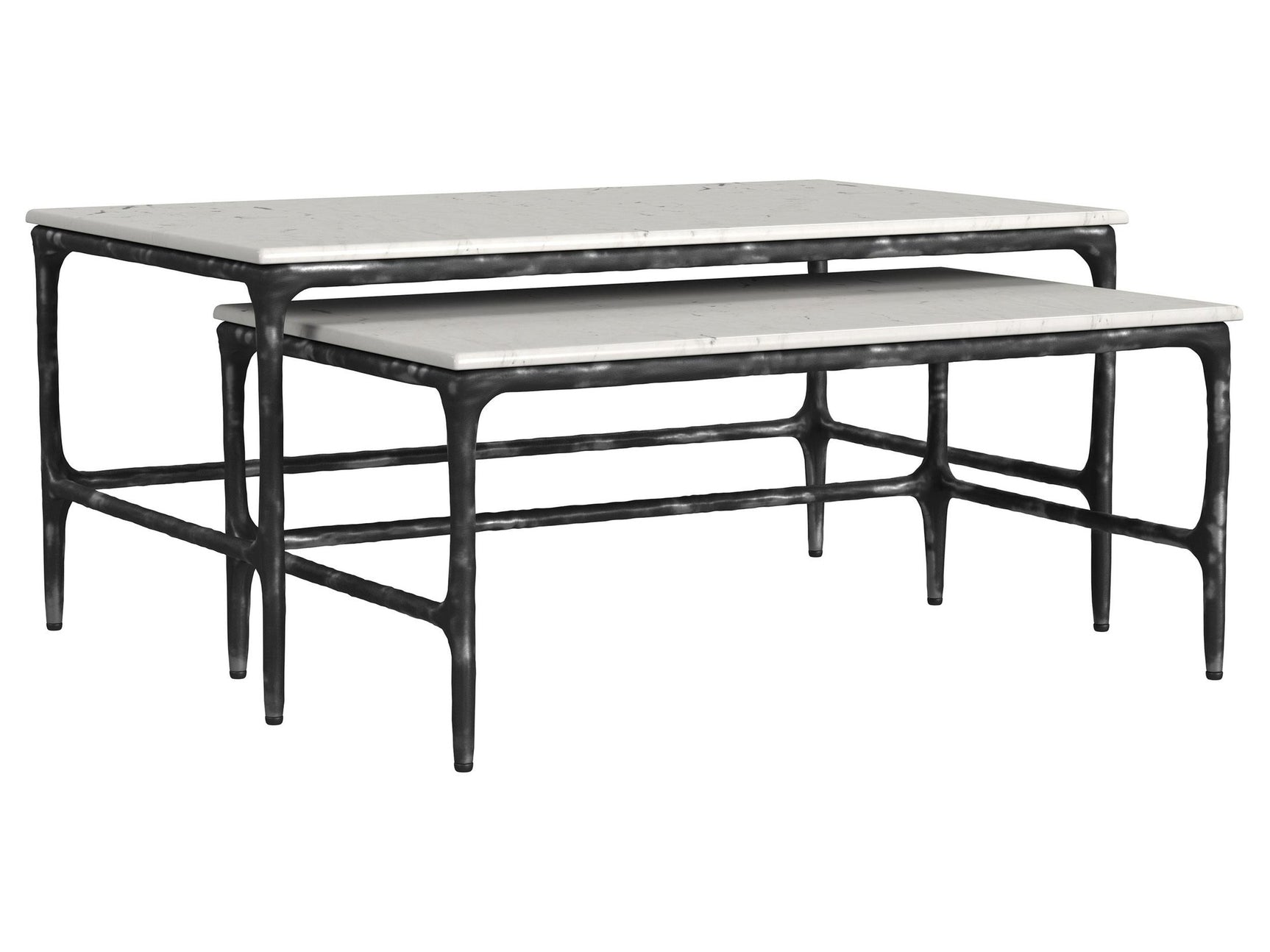 Ebby White 2-piece Genuine Marble Top Nesting Coffee Tables - Ornate Home