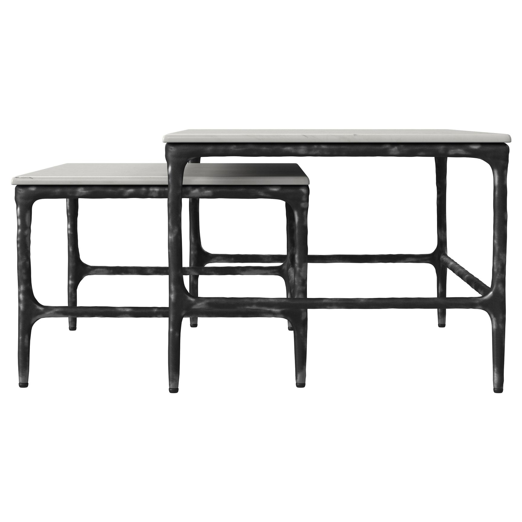 Ebby White 2-piece Genuine Marble Top Nesting Coffee Tables - Ornate Home