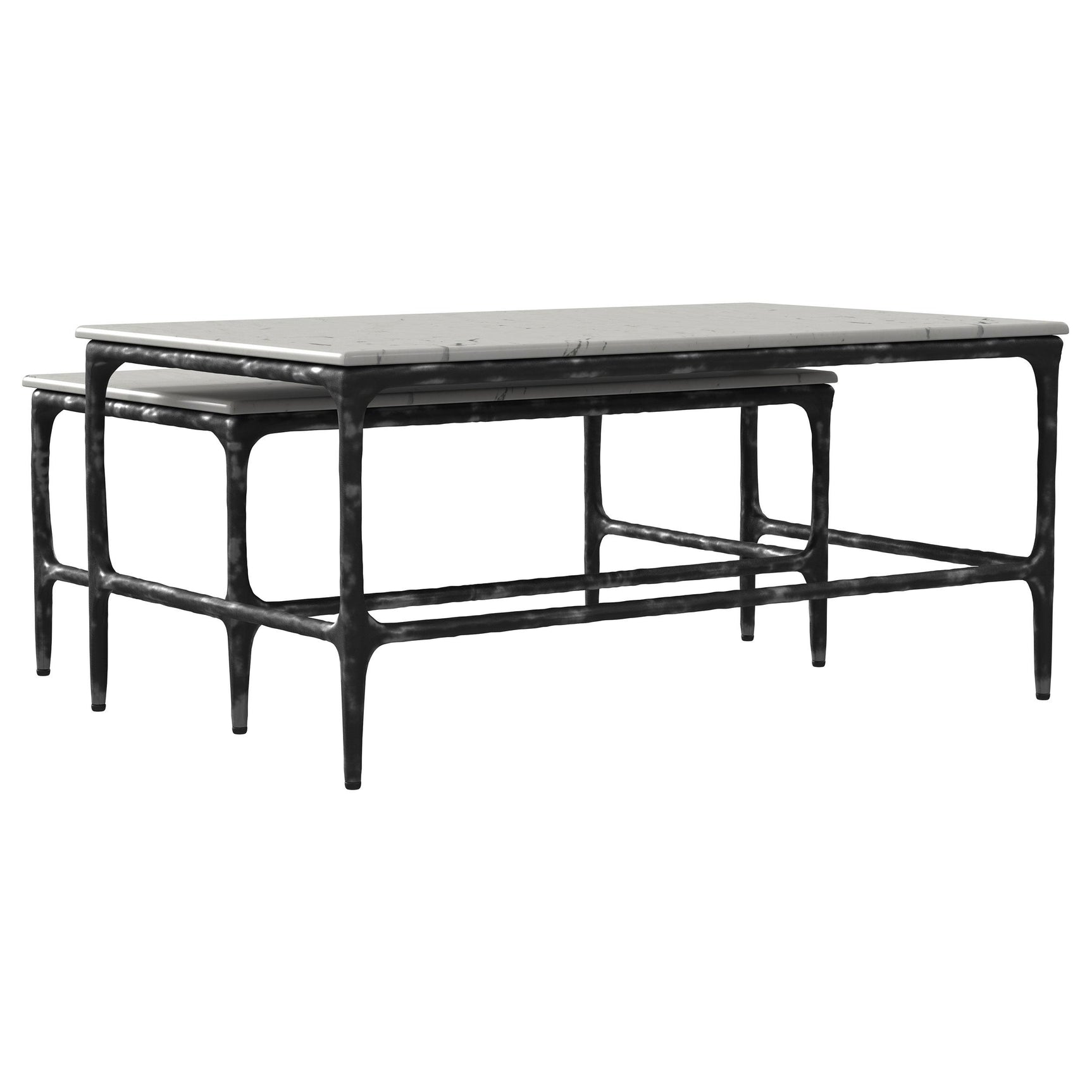 Ebby White 2-piece Genuine Marble Top Nesting Coffee Tables - Ornate Home
