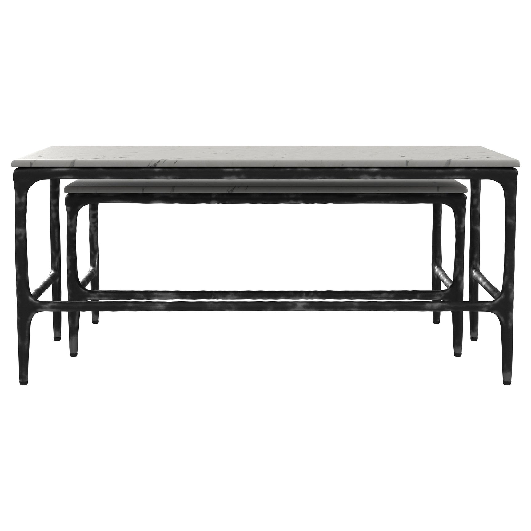 Ebby White 2-piece Genuine Marble Top Nesting Coffee Tables - Ornate Home