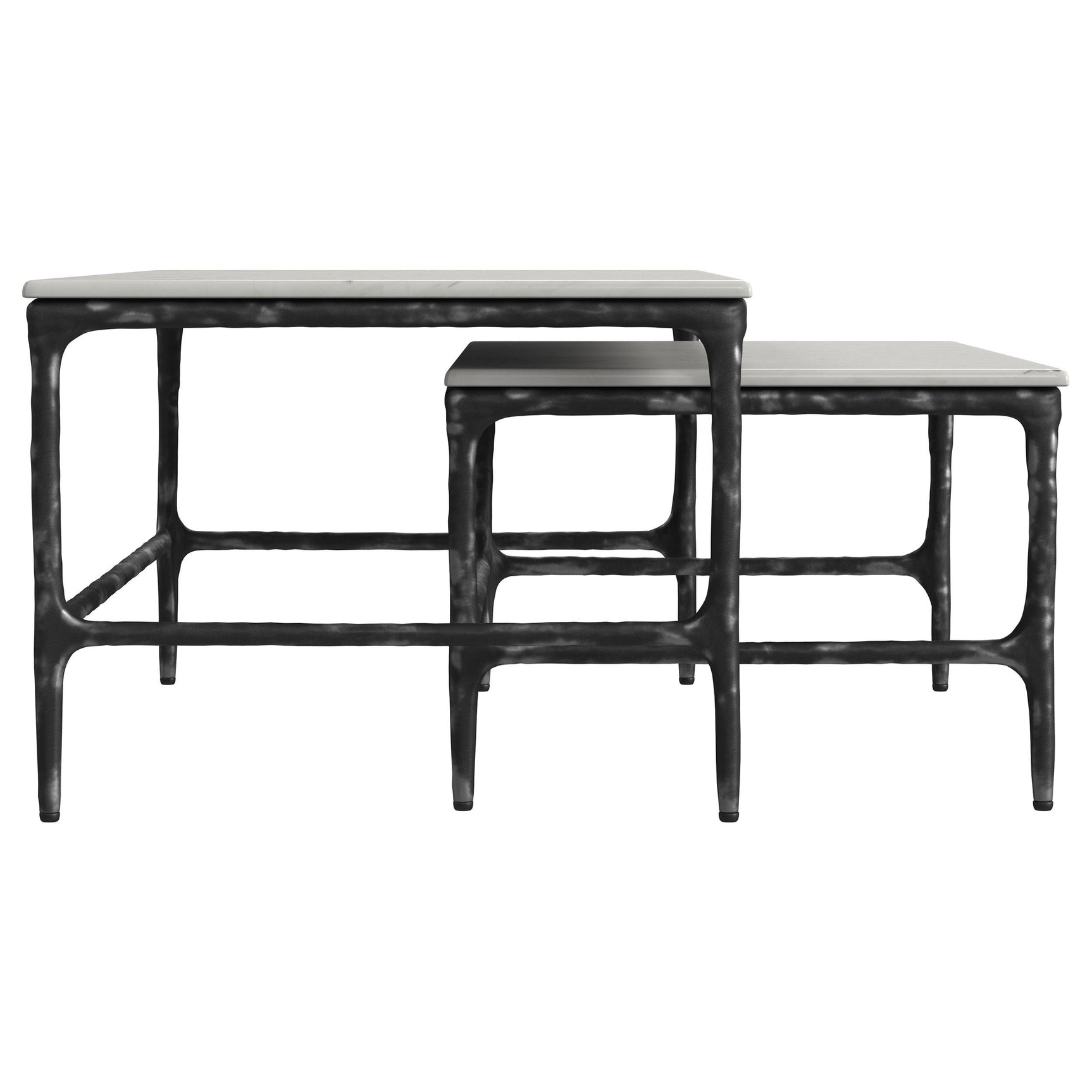 Ebby White 2-piece Genuine Marble Top Nesting Coffee Tables - Ornate Home