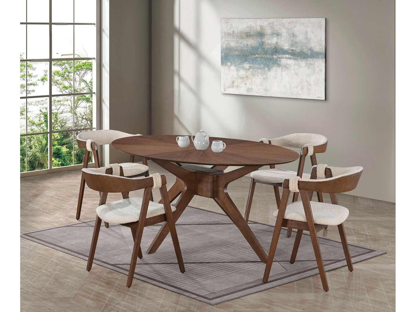 Ebikon Walnut 5 Pc. Oval Dining Room Set - Ornate Home