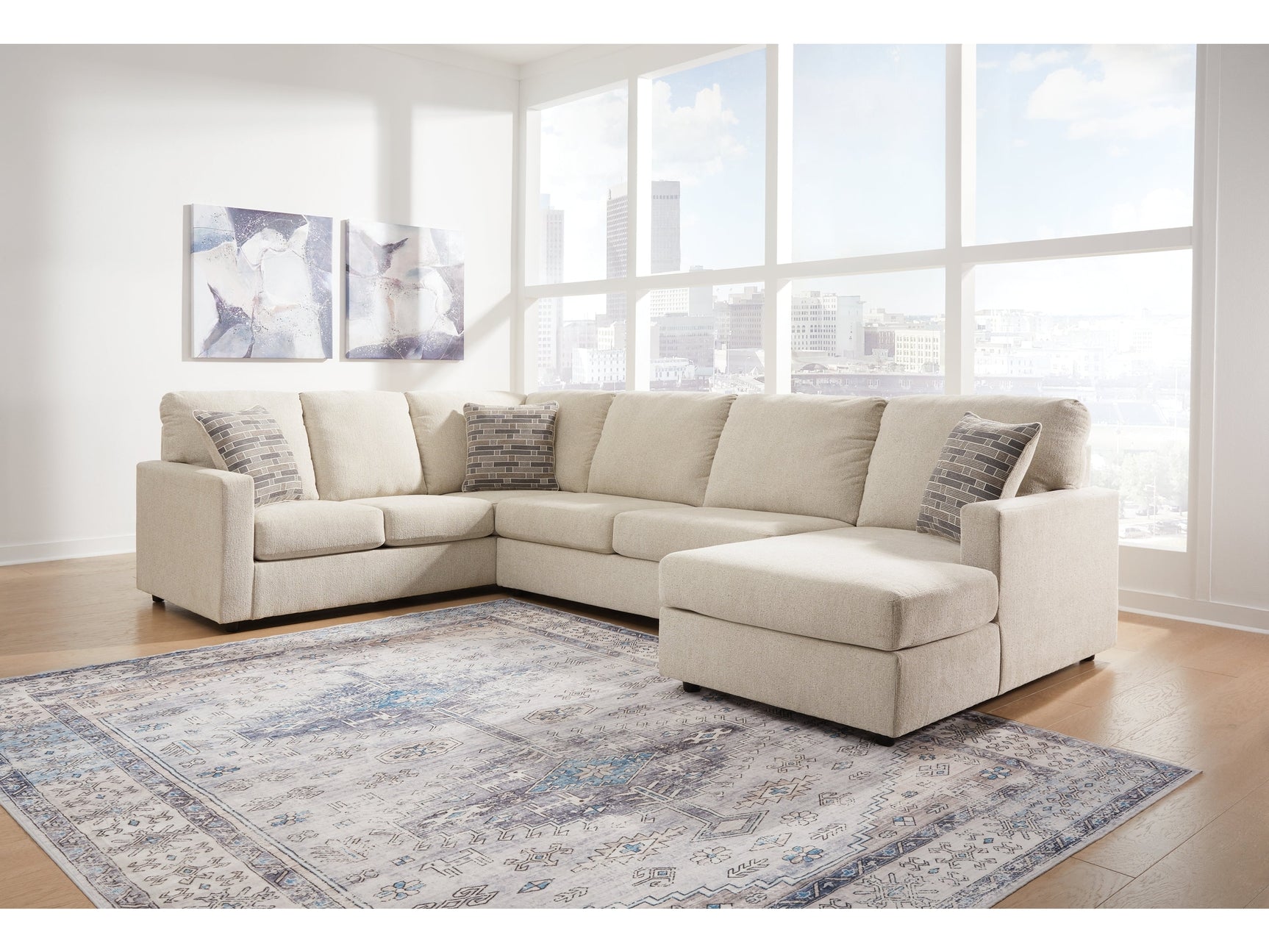 Edenfield Linen 3pc Sectional with Chaise - Ornate Home