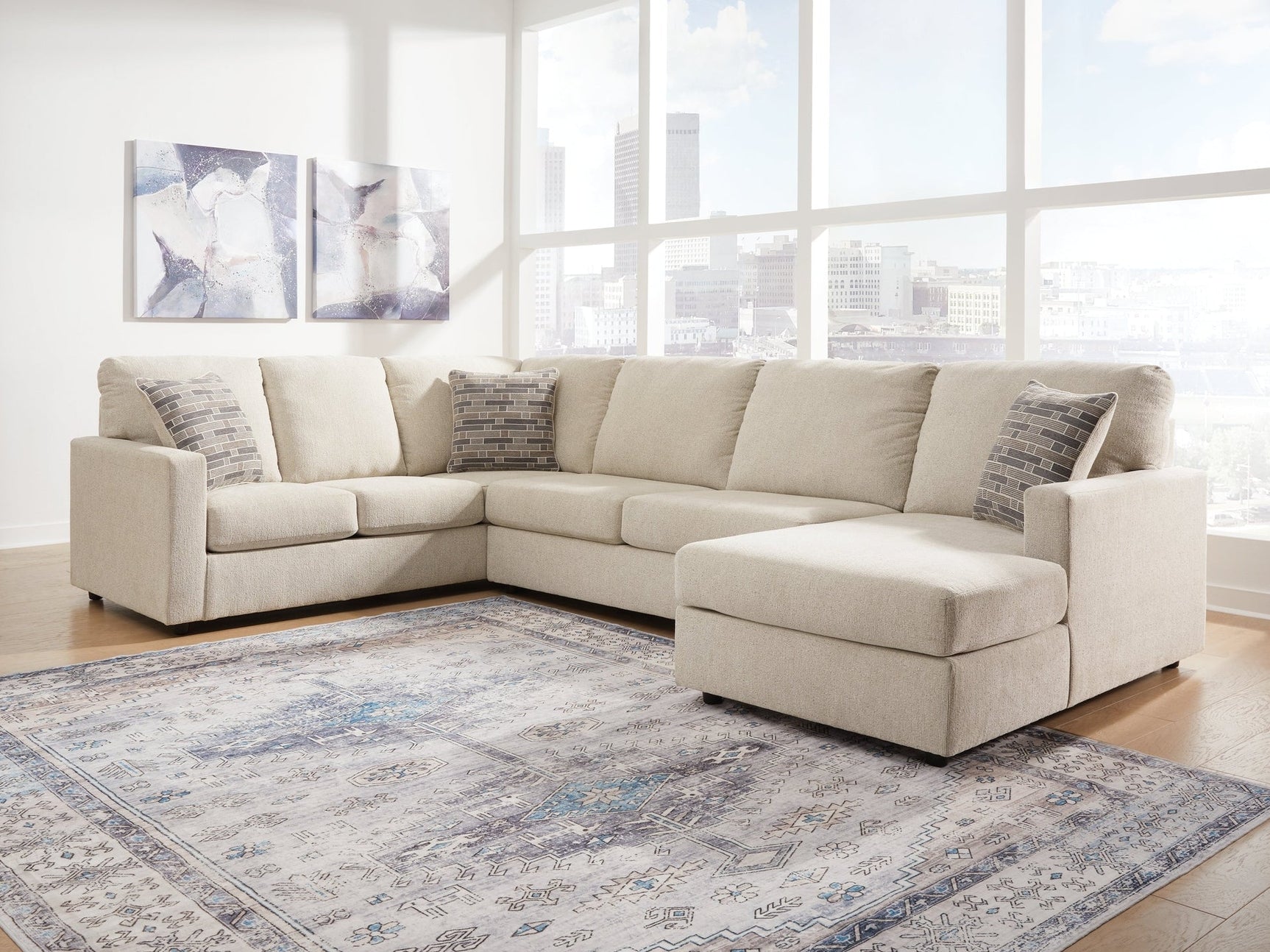 Edenfield Linen 3pc Sectional with Chaise - Ornate Home