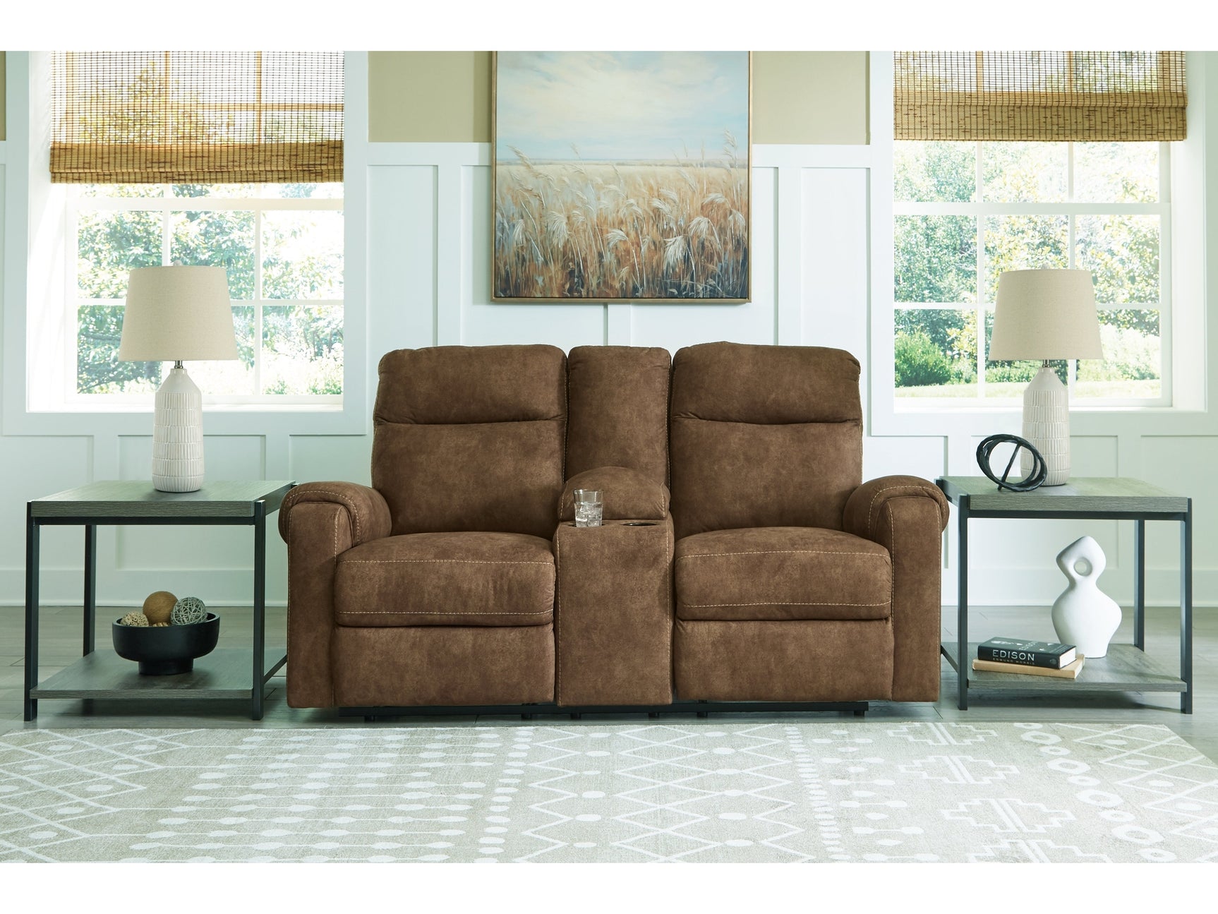 Edenwold Brown Reclining Loveseat with Console - Ornate Home