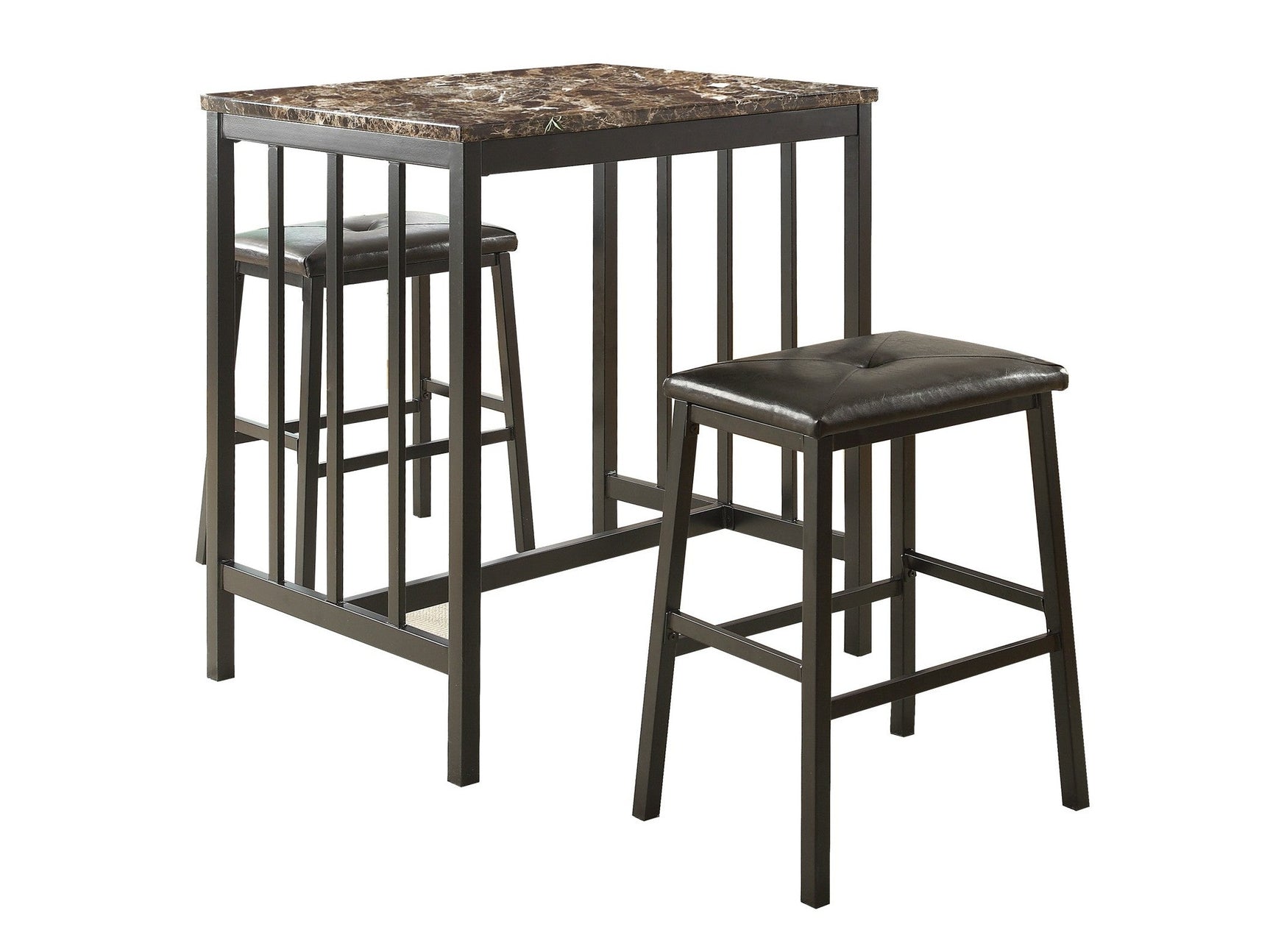 Edgar Faux Marble/Black 3-Piece Pack Counter Height Set - Ornate Home