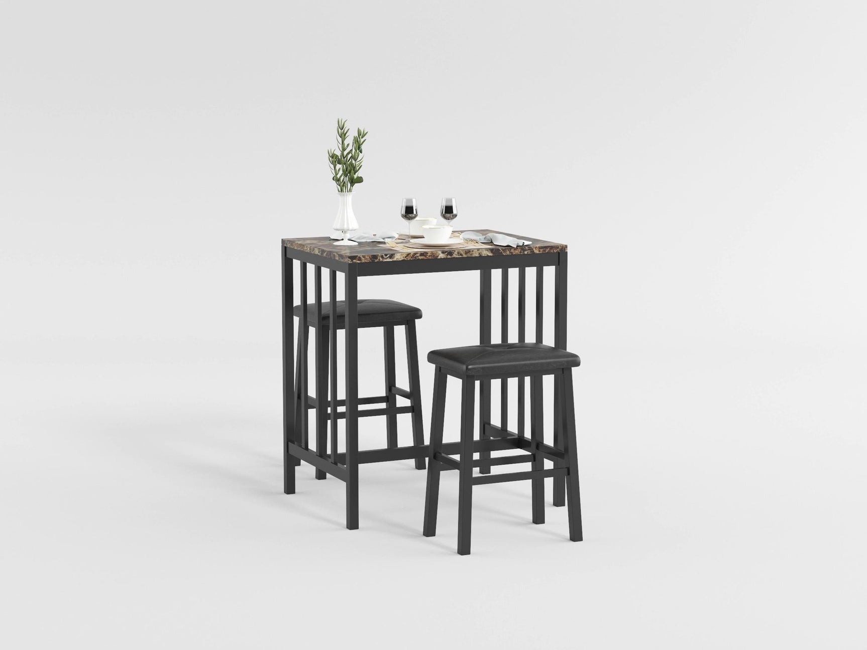 Edgar Faux Marble/Black 3-Piece Pack Counter Height Set - Ornate Home