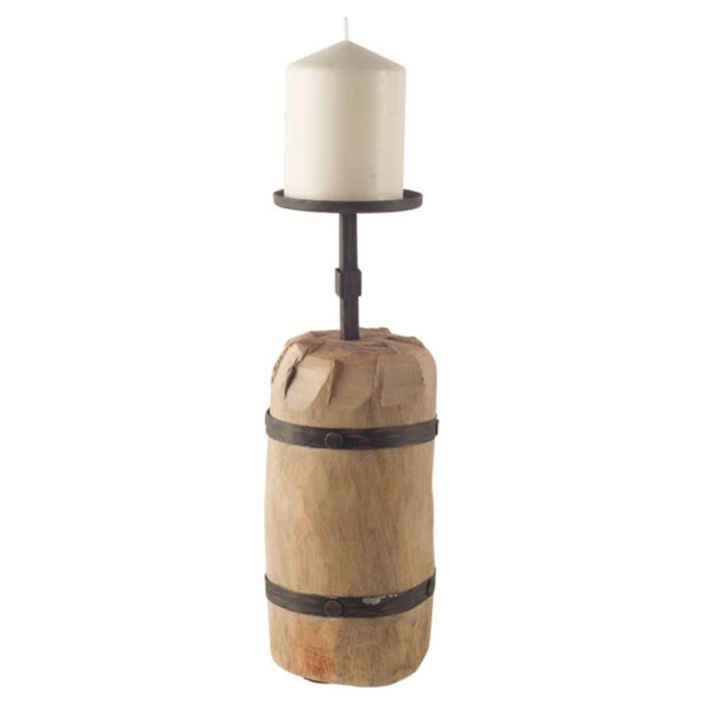 Edgeland Brown Short Wood Metal Strap Candle Holder - Ornate Home