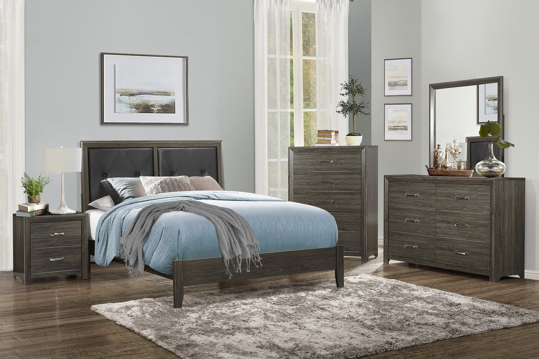 Edina Dark Gray/Black Eastern King Bed - Ornate Home