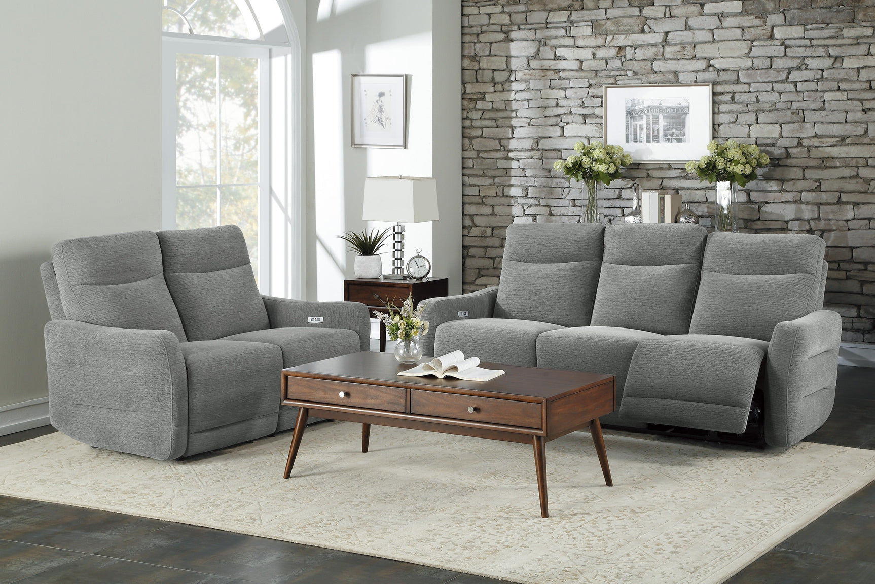 Edition Gray Power Double Reclining Loveseats - Ornate Home