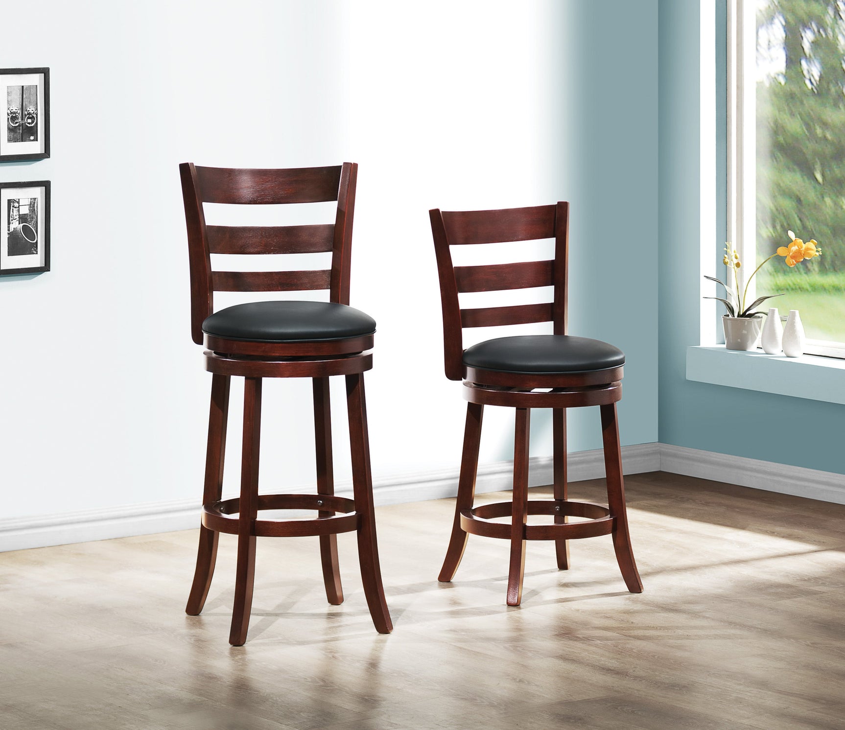 Edmond Dark Cherry Swivel Counter Height Chair (Set of 2) - Ornate Home