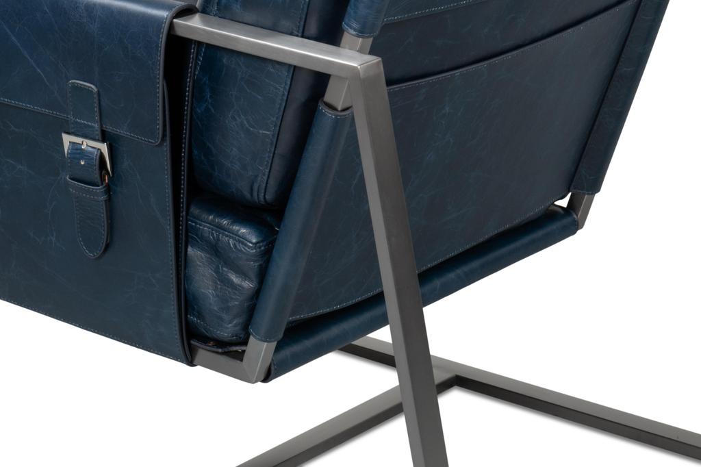 Edmonds Blue Distilled Leather Chair - Ornate Home