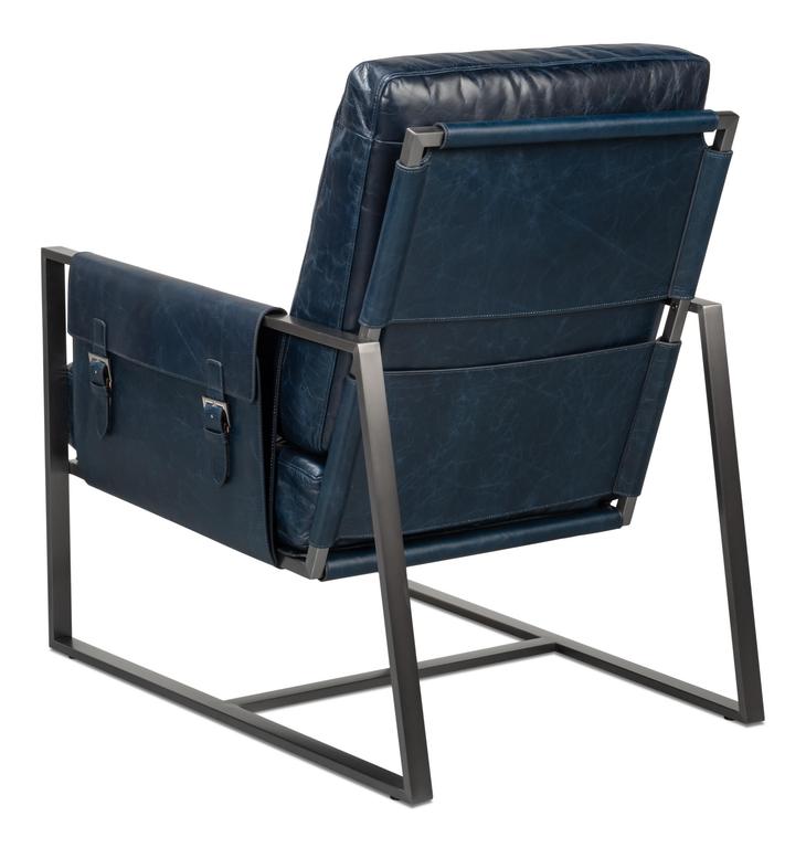 Edmonds Blue Distilled Leather Chair - Ornate Home