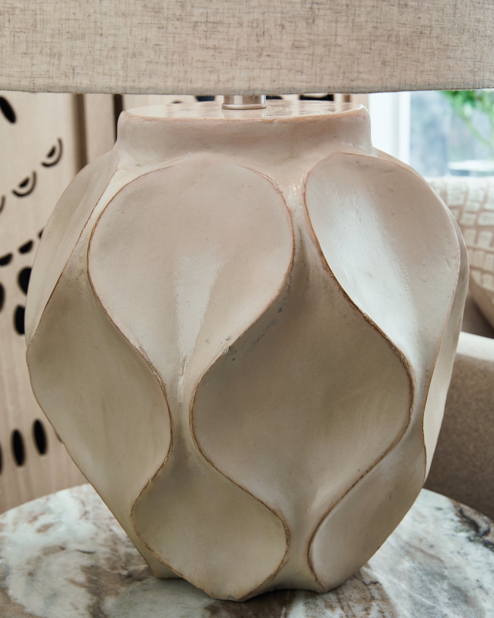 Edselham Distressed Cream Paper Table Lamp (1/CN) - Ornate Home