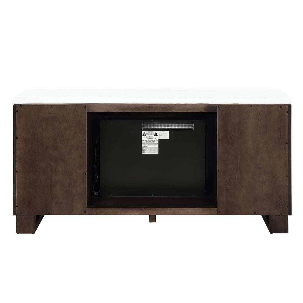 Edwyn Natural Marble Top/Espresso Server w/Natural Marble Top & Fireplace - Ornate Home