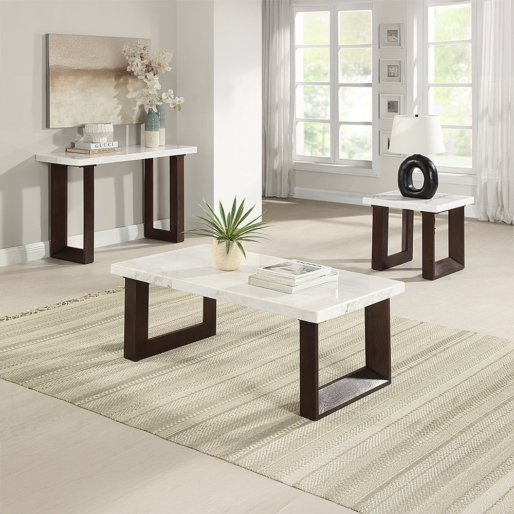 Edwyn White Natural/Brown End Table W/Marble - Ornate Home