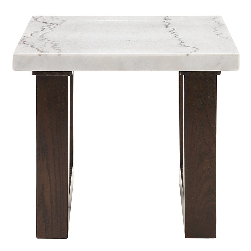Edwyn White Natural/Brown End Table W/Marble - Ornate Home