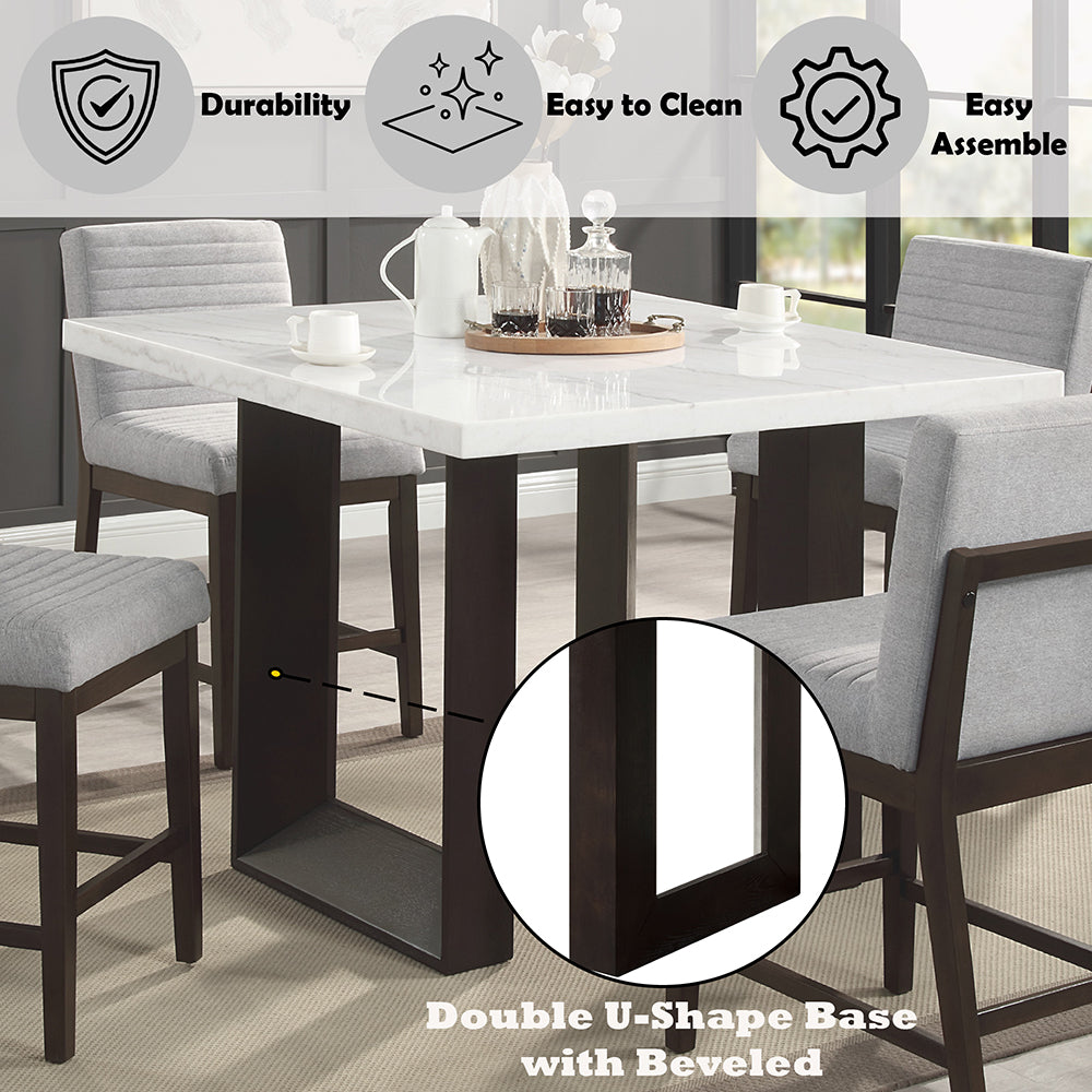 Edwyn White Natural Marble Top & Espresso Counter Height Table - Ornate Home