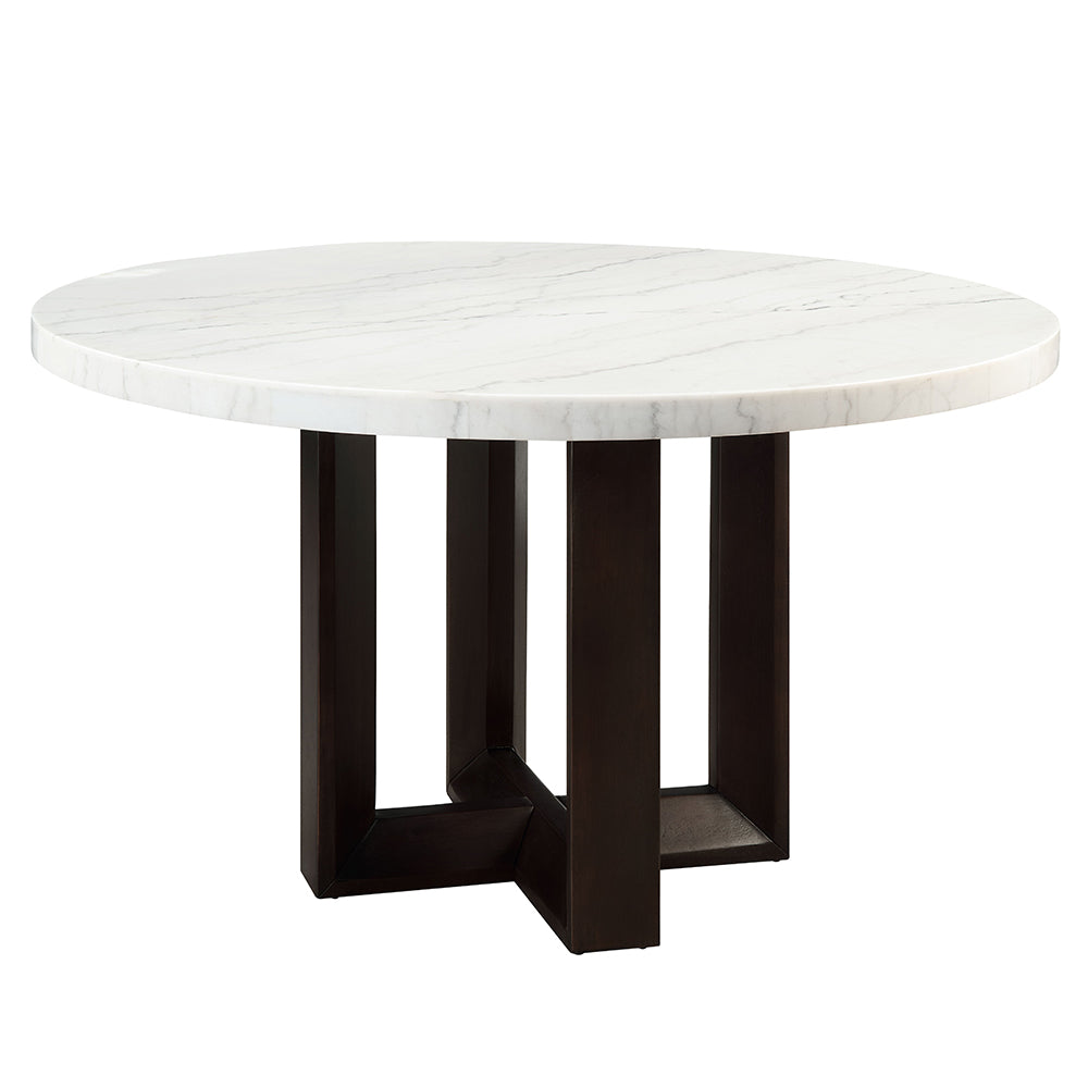 Edwyn White Natural Marble Top/Espresso Round Dining Table - Ornate Home