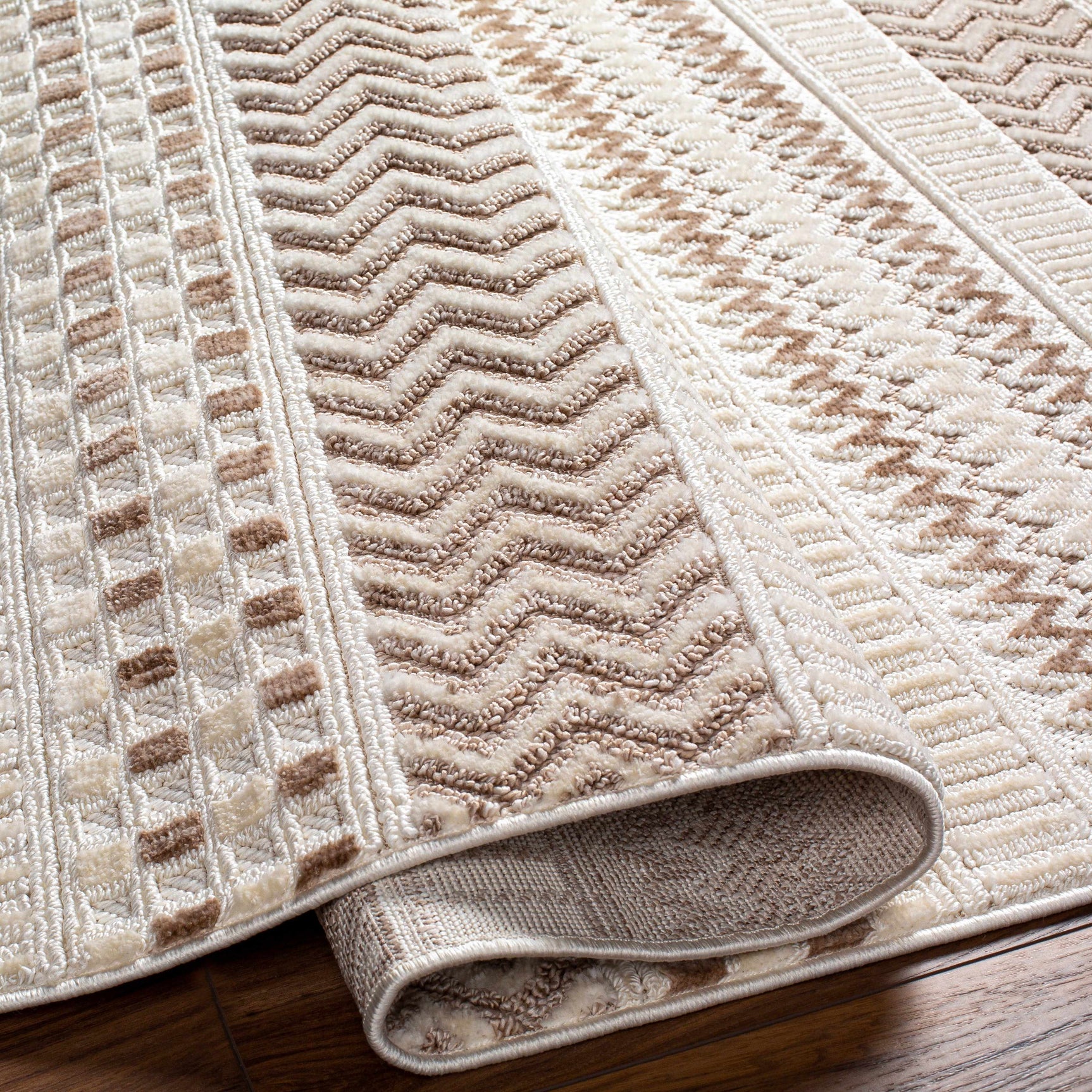 Eiko Beige Textured Saxony Rug with Fringes - Clearance - Ornate Home