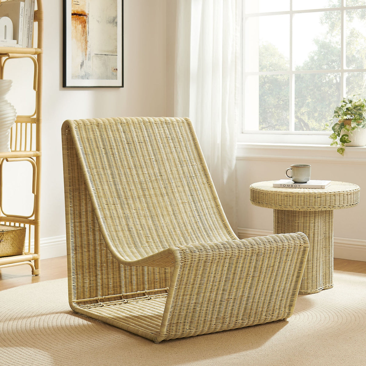 Eira Natural Curved Low Seat Natural Rattan Lounge Chair
